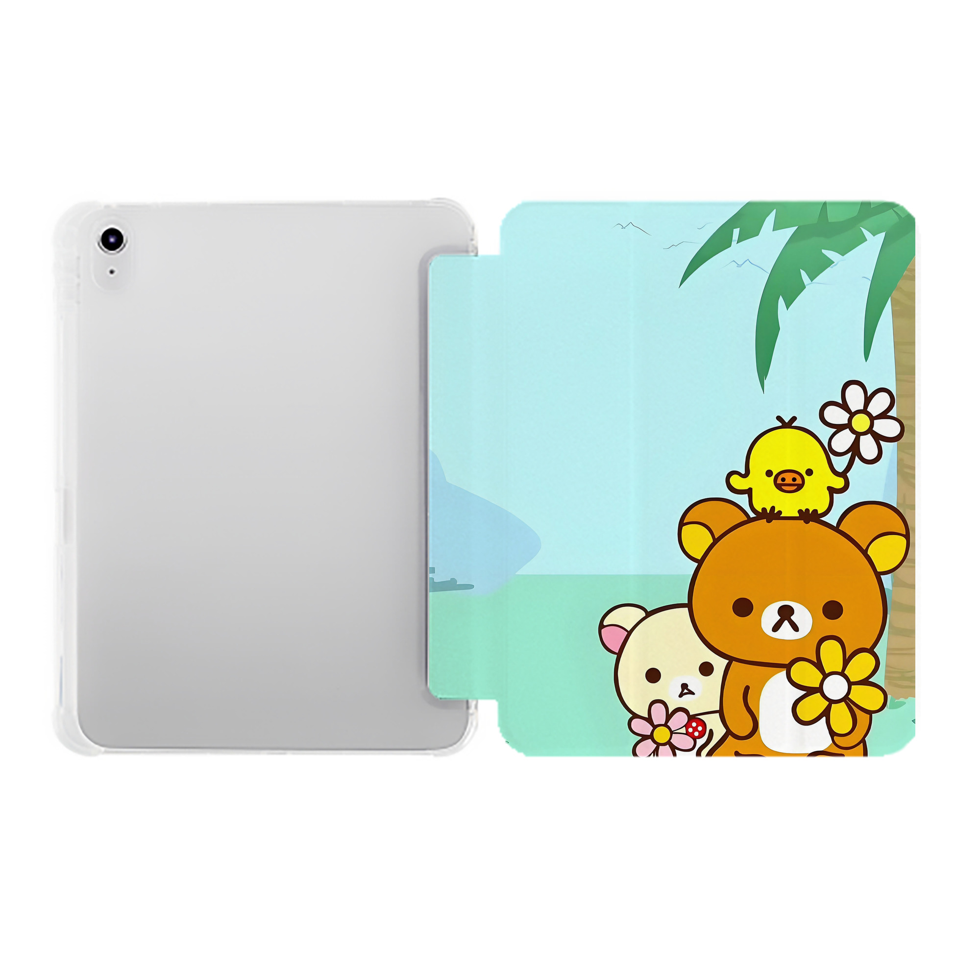 （画像用） リラックマ リラックマ キイロイトリ Rilakkuma Korilakkuma Kiiroitori IPad ケース ペン収納付き 三つ折りスタンド PUレザー×シリコン 対応機種9.5/10.5/10.9インチ